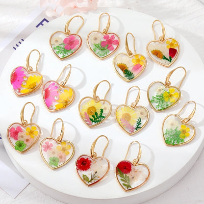 Spring Heart Floral Resin Drop Earrings