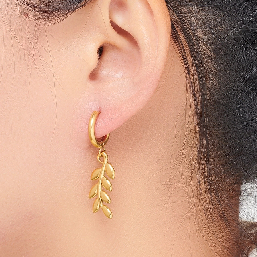 Wheat Nature Charm Hoop Earrings