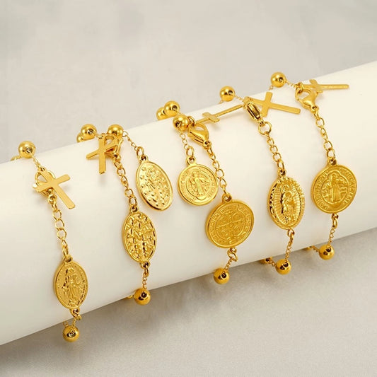 Cross Coin Golden Link Bracelet