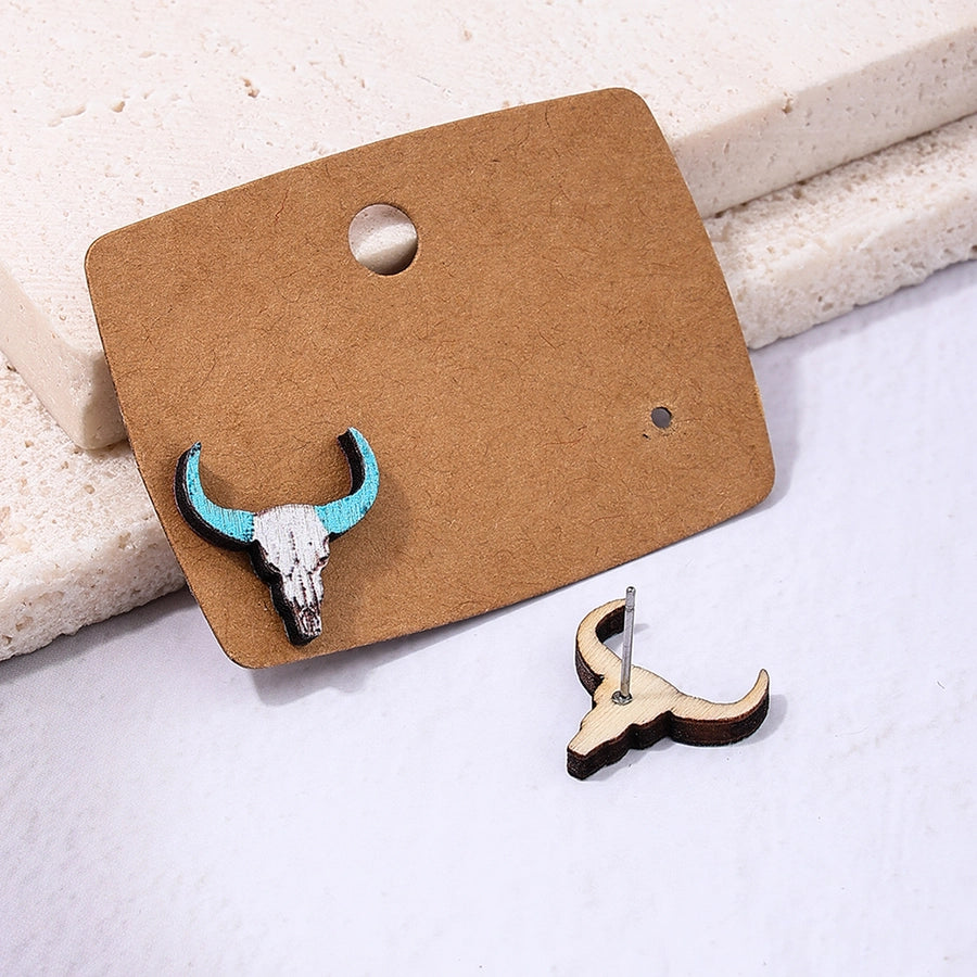 Western Cow Wooden Stud Earrings