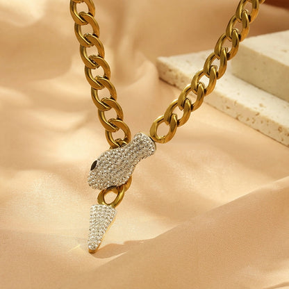 Crystal Snake Cuban Chain Necklace