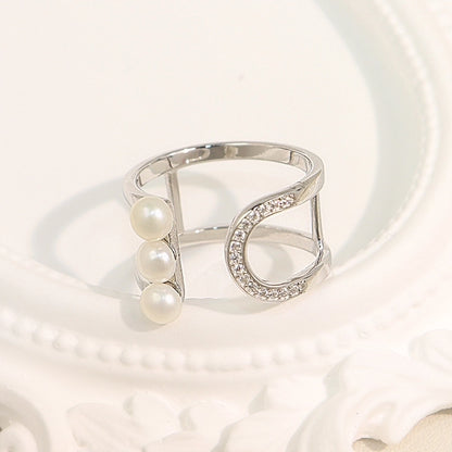 Celina Silver Pearl Open Ring