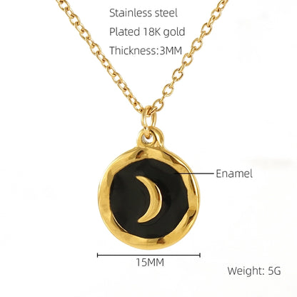 Black&White Moon Enamel Pendant Necklace