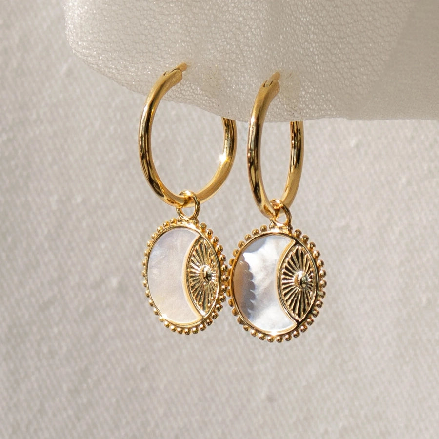 Sun & Moon Shell Charm Hoop Earrings