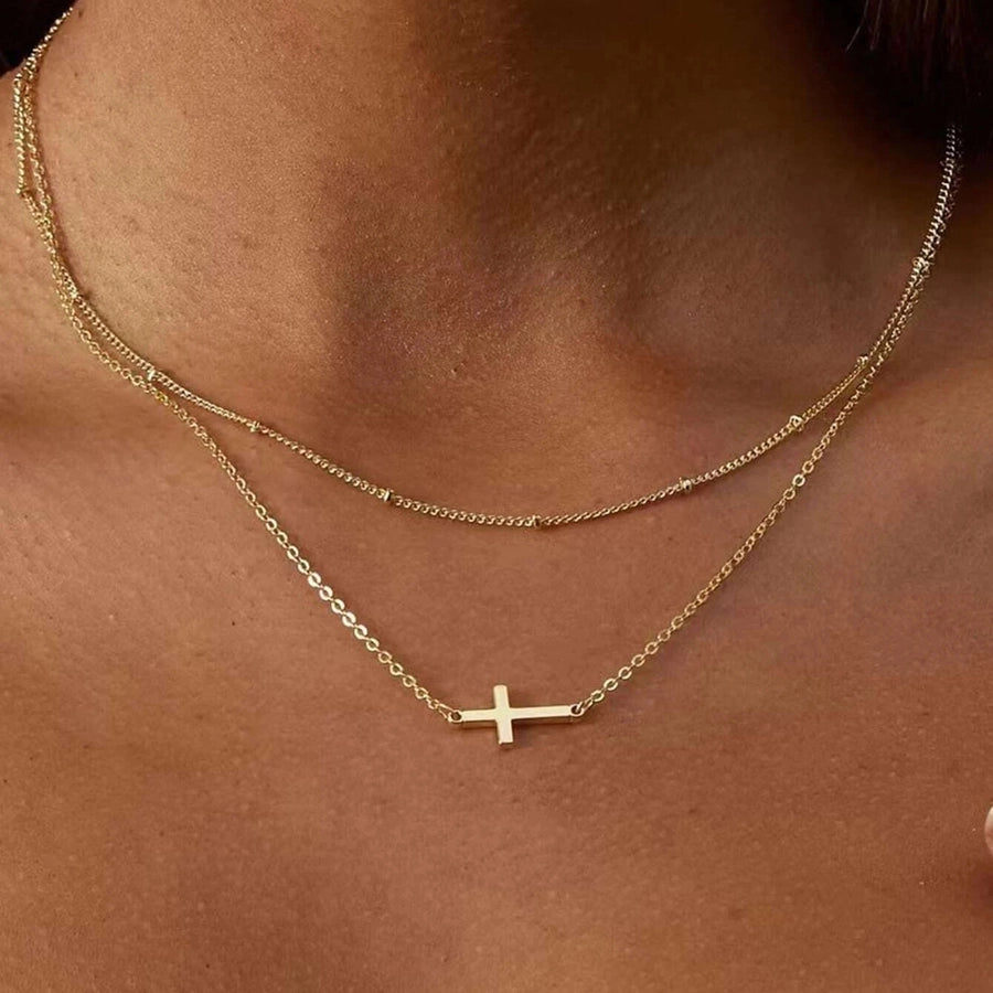 Minimalist Cross Layered Chain Necklace