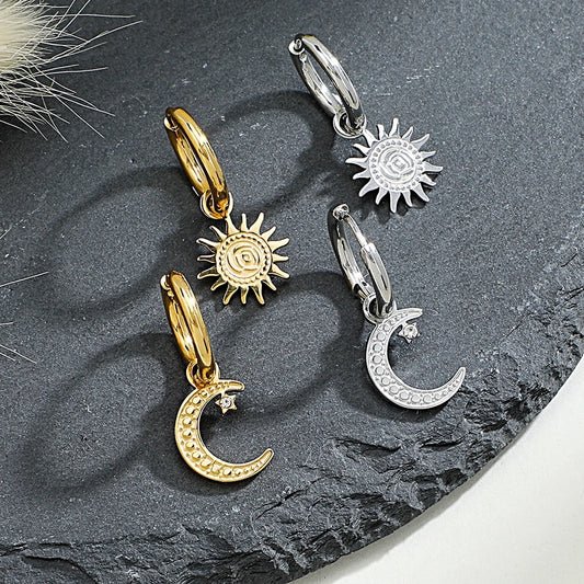 Sun & Moon Charm Hoop Earrings