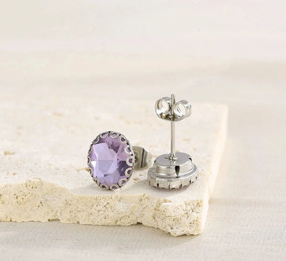 Minimalist Oval Crystal Stud Earrings