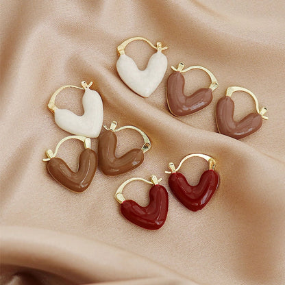 Earthy Enamel Heart Hoop Earrings