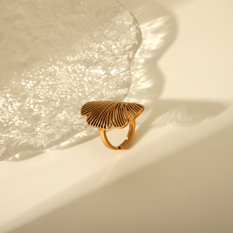 Gingko Leaf Hollow Adjustable Ring