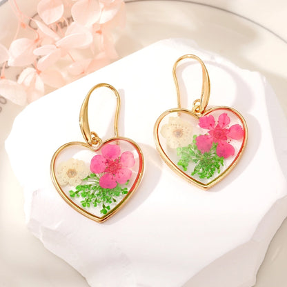 Spring Heart Floral Resin Drop Earrings