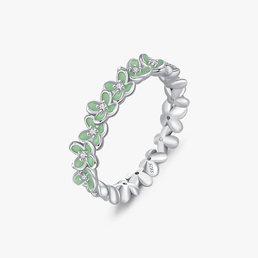 Mint Flower Silver Band Ring