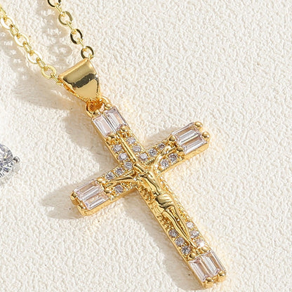 Vintage Crystal Cross Pendant Necklace