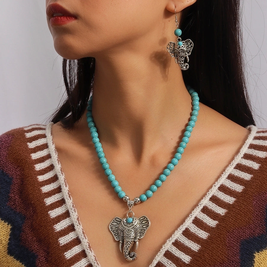 Turquoise Elephant Beaded Jewelry Set