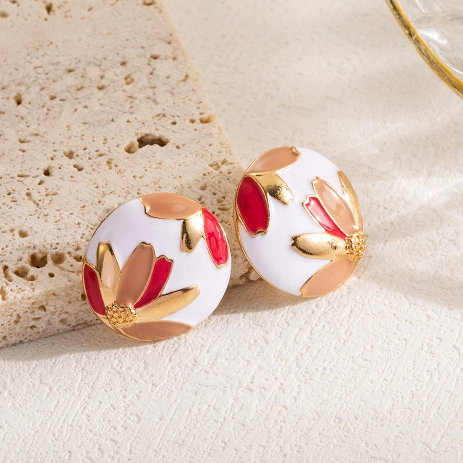 Floral Art Enamel Stud Earrings