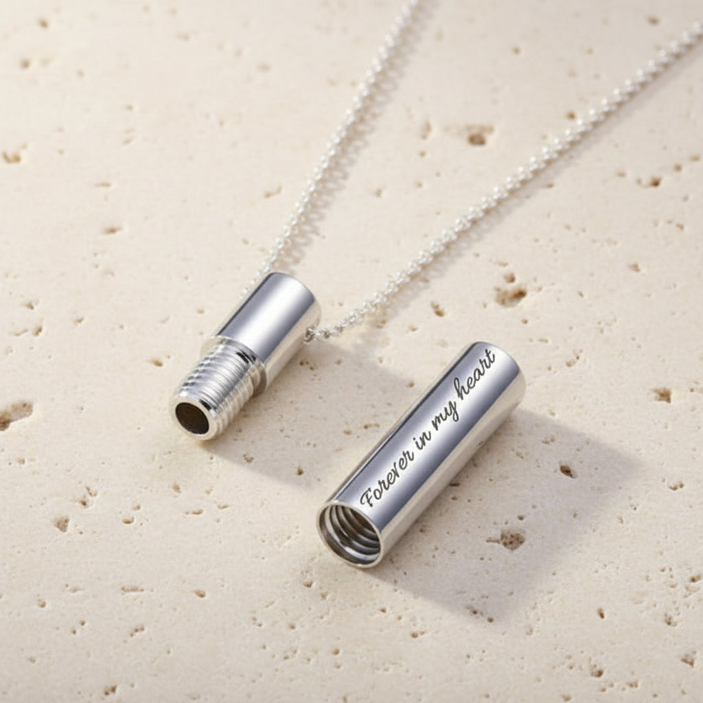 Engraved Cylinder Urn Necklace